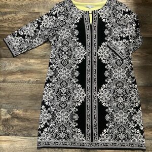 Sandra Darren Paisley Print Shift Dress Women's XL  Black White
